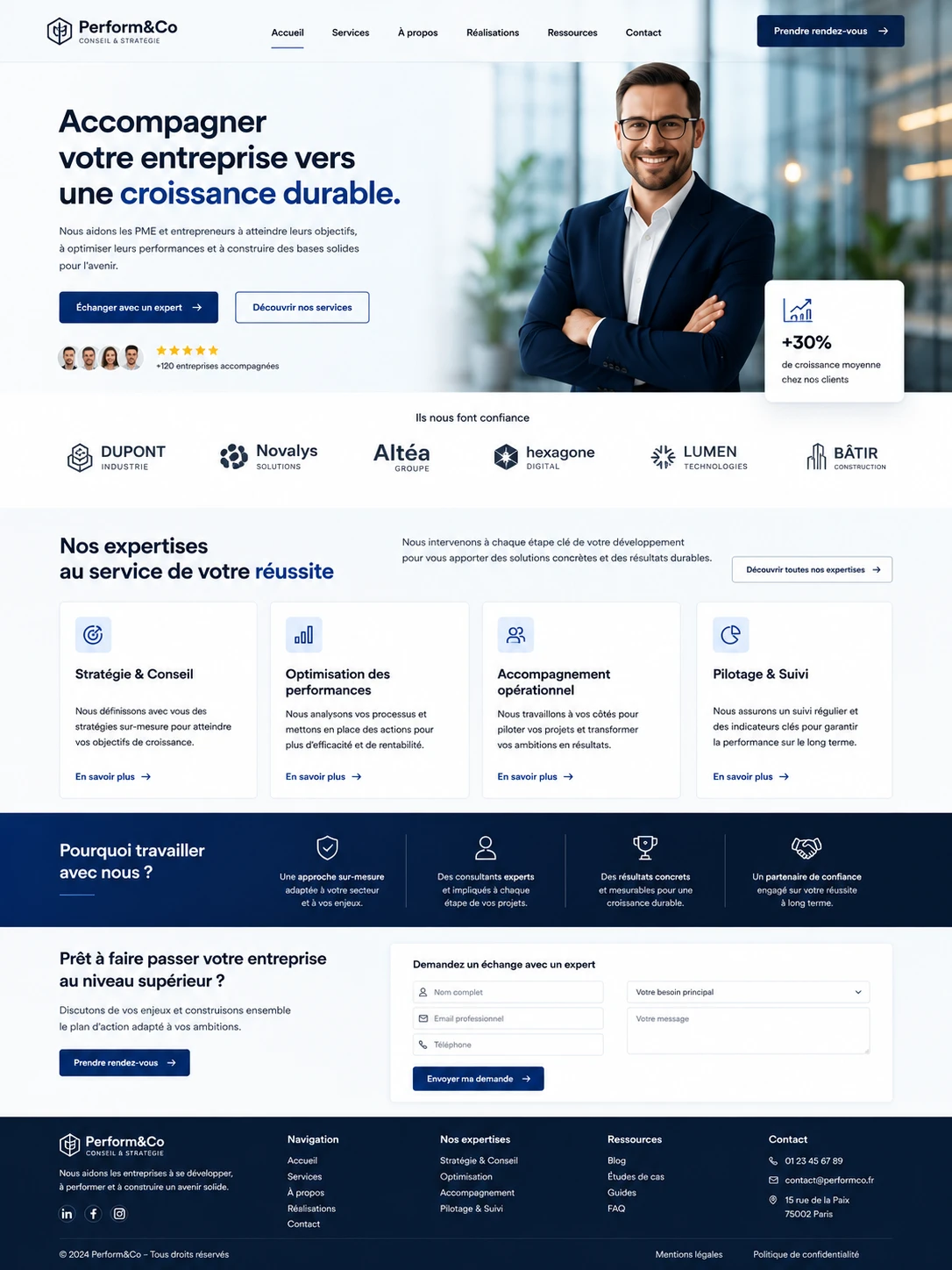 Maquette professionnelle site web consultant PME